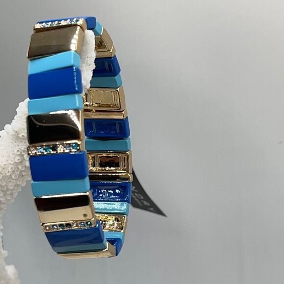 LAUNDRY Shelli Segal Gold Blue Stretch Bracelet - Picture 2 of 13